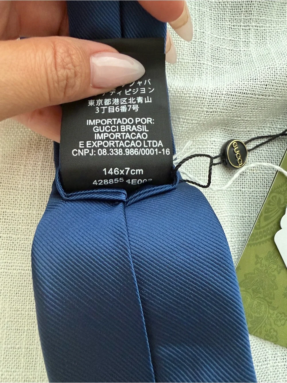 Authentic Gucci Blue Silk Bee Embroidered Tie Made in Italy